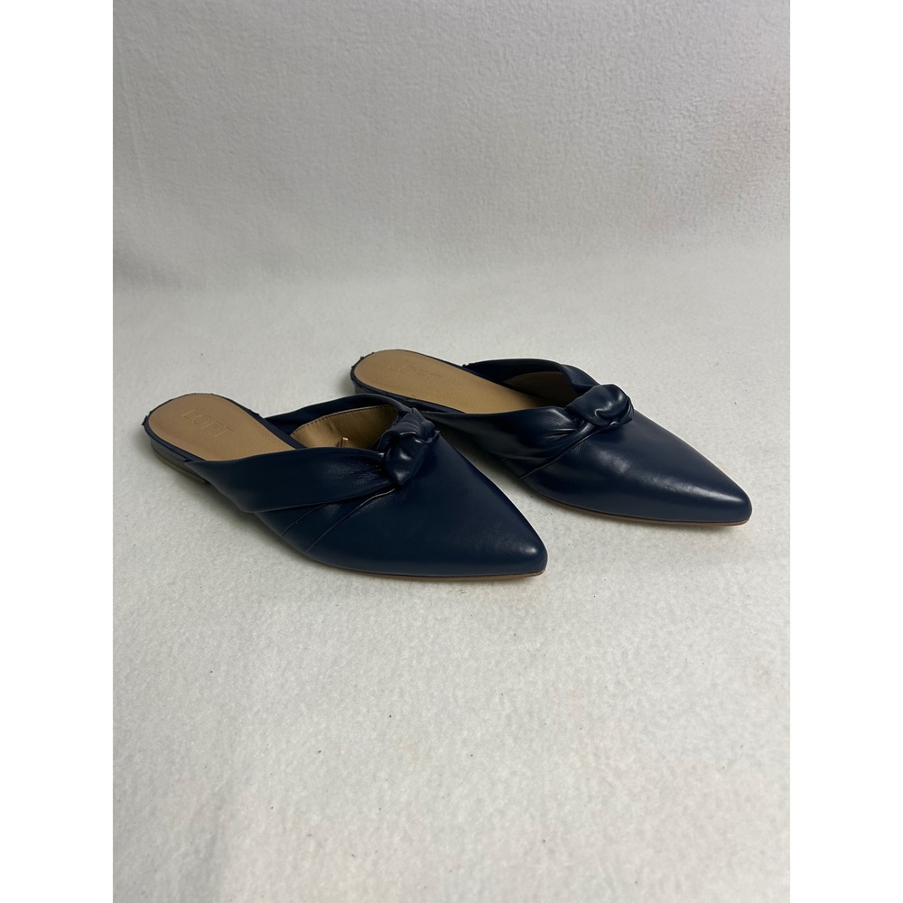 Professional Loft Pointed Toe Mules Womens 9 Navy Blue Knotted Twist Flats